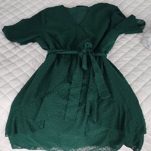 Green Faux Wrap Dress
